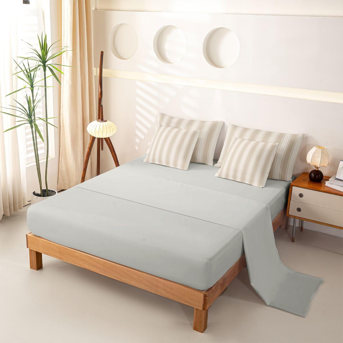 Homewish Set copripiumino king size a righe beige e marrone, 7 pezzi