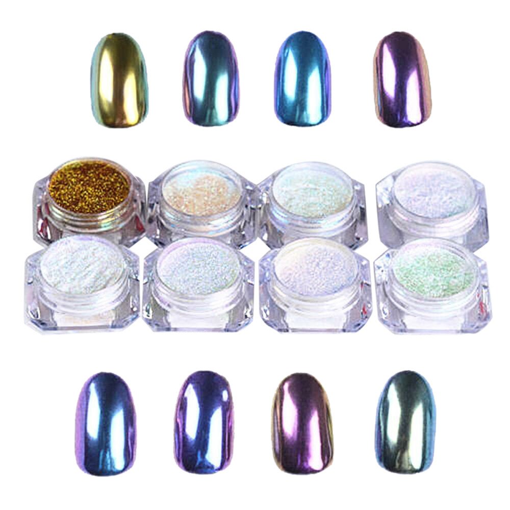 8 colors Unicorn Chrome Nail Powders holographic Shining Dust, Mumustar UV Gel Nail Tips Mirror Glitters mermaid Manicure Nail Art Beauty Design