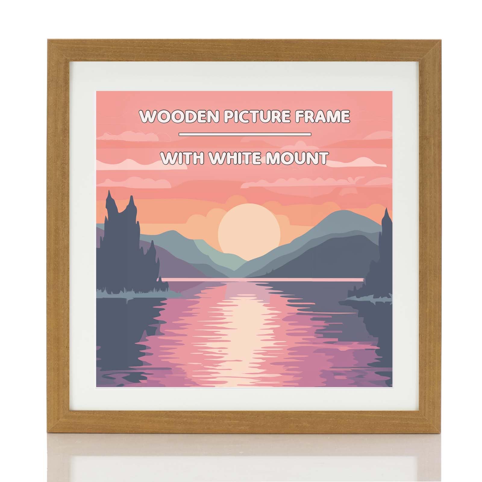Oak Wooden Picture Photo Frame, 40x40cm With White Mount To Fit 30x30cm Picture Frames with Wall Hanging, Frame Poster Frame with Perspex Window