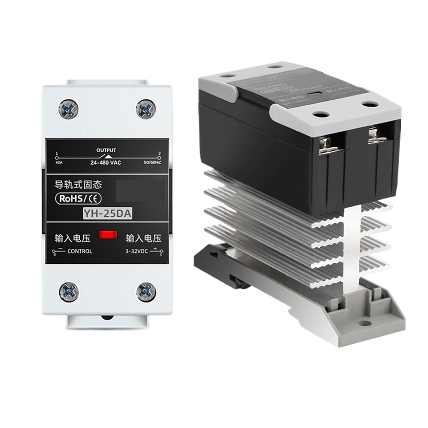 Din Rail Mount Solid State Relay SSR Single Phase Control AC AC Control AC with Heat Sink 10A 25A 40A 60A 80A 100A 120A(AC-AC,25A)
