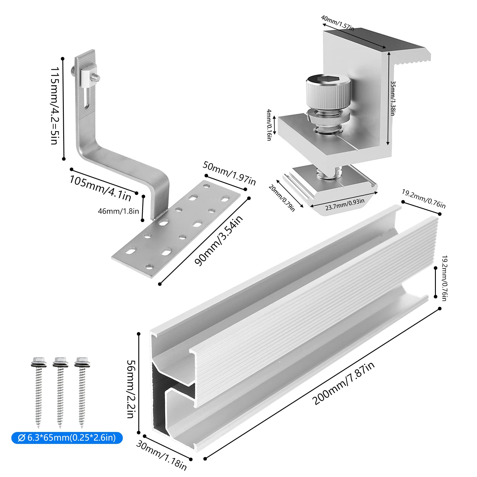 Solarmodul Halterung Kit Ziegeldach Befestigungsschiene Montageschiene Dachträger Module 40mm,Solarmodul ALU-Halterung Photovoltaik Solar Ziegeldach
