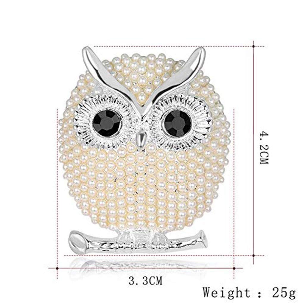 Broche de Plata para Mujer, Lindo Broche de búho de Perlas, Broche de Diamantes de imitación de Cristal, joyería, Vestido, Bufanda, Chal, Clip
