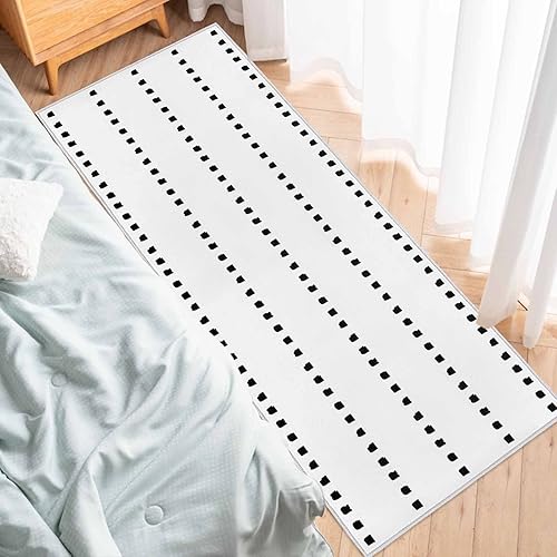 Miniatura 4 de Tapete bohemio para puerta de entrada interior, antideslizante, con lunares geométricos en blanco y negro, lavable, tapete absorbente para