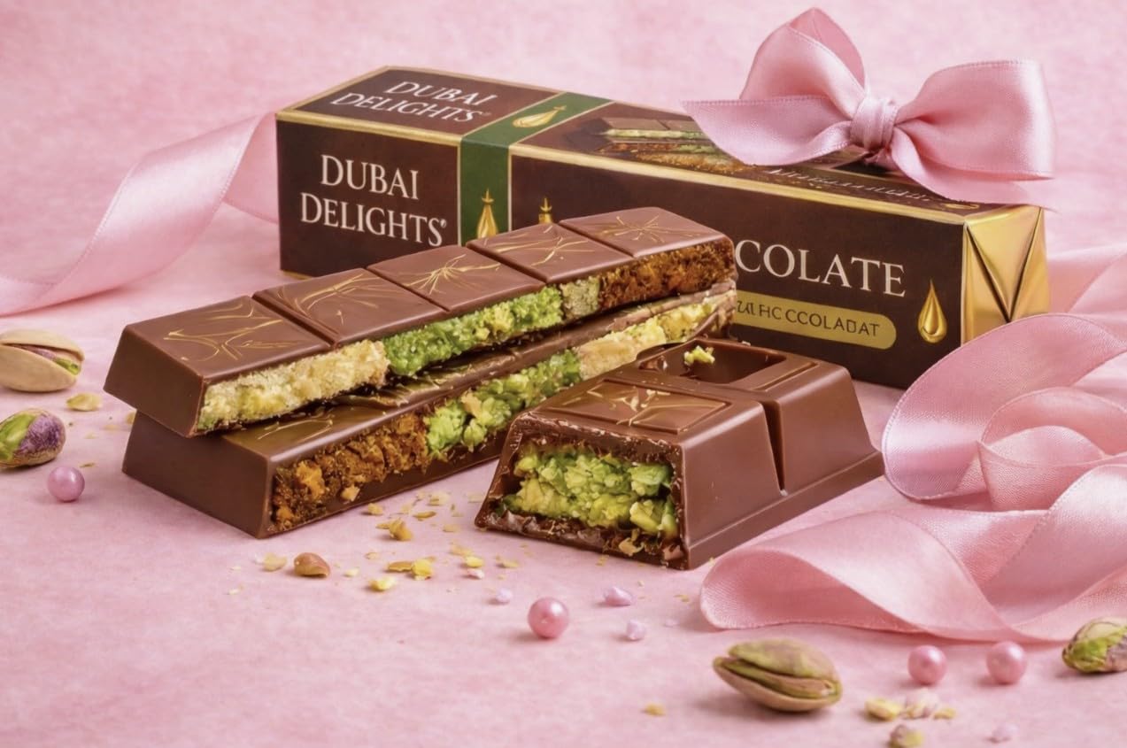 Dubai Delights Valentine's Fusion Kunafa Collection, Pistachio Filled Chocolate Gift Set with Kataifi, Limited Edition