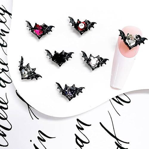 Miniatura 6 de Dijes de uñas 3D de aleación plateada Y2K de 0.31 x 0.55 pulgadas, dijes de uñas de murciélago oscuro para uñas acrílicas, suministros de uñas para