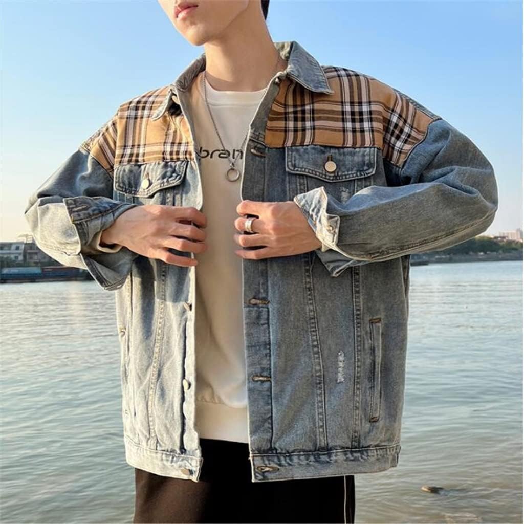 Retro Loose Stitching Jacket Denim Men's Tooling Spring And Autumn(6XL code)