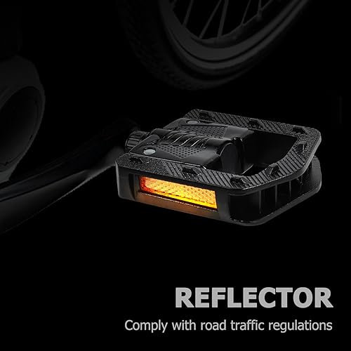 Miniatura 7 de Pedales de bicicleta plegables, pedales de bicicleta de montaña, pedales planos de bicicleta de aluminio CNC, 916 pulgadas con tiras reflectantes