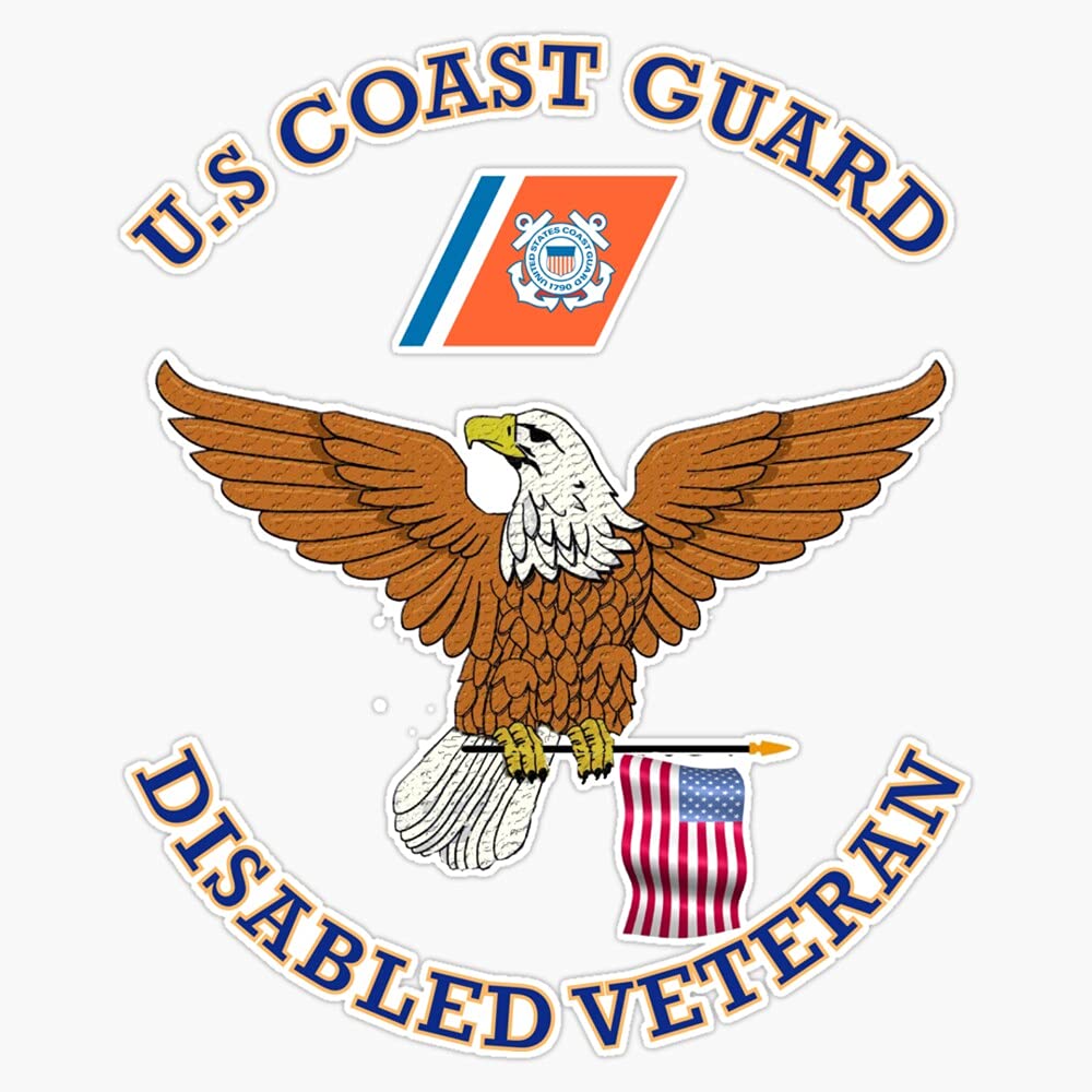 HOF Trading Us Coast Guard Disabled Veteran Eagle Shield Vinyl Sticker Waterproof Decal Laptop Wall Window Bumper Sticker 5