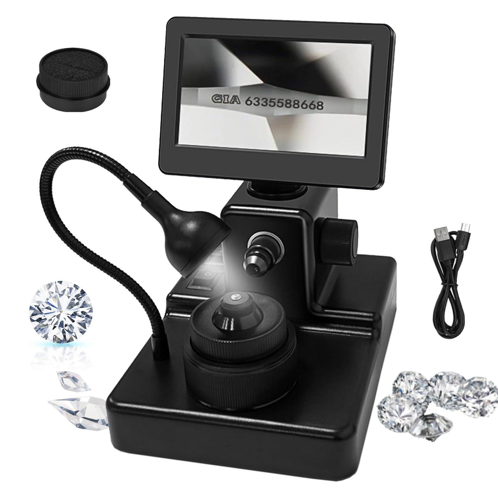 Microscopio Digitale da 4,3'' per Adulti, visualizzatore Digitale di Diamanti con luci a LED, ingrandimento 50-1500X, identificazione accurata, per visualizzatore di iscrizioni di Diamanti
