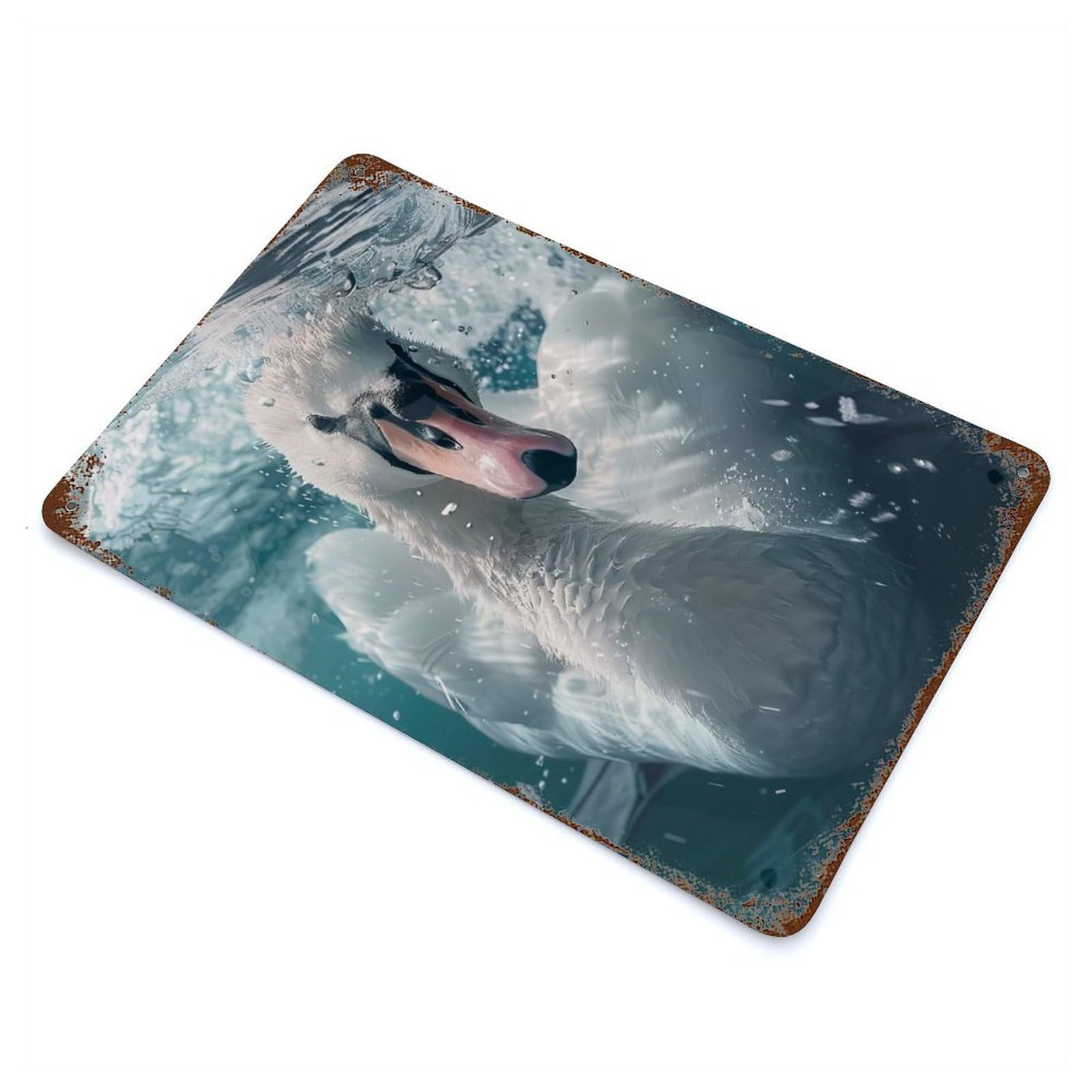 Rust Effect Swan Sea Decorative Tin Sign 11.8"x7.9", Vintage Wall Decor for Farmhouse, Kitchen And Entryway Decor