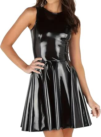 TDNZSEL Black Synthetic Leather Plus Size Mini Dress - Bodycon, Elegant Shoulder Straps, Tight Fitted Versatile Dress