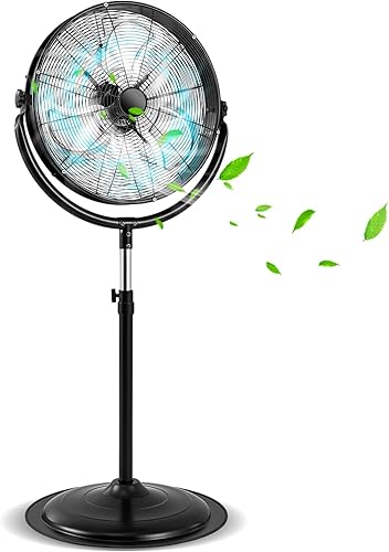 COSTWAY Ventilador de pedestal industrial de alta velocidad de 20 pulgadas, ventilador de pie comercial resistente con 3 velocidades, rotación de
