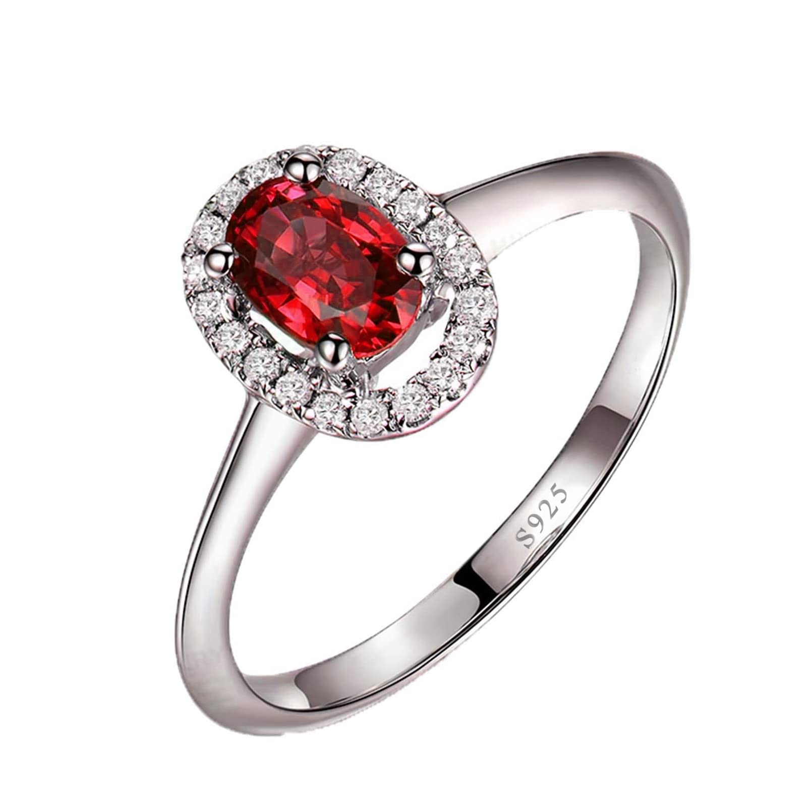 Band Ring Vintage Ringe Damen Silber Rot Oval Zirkonia Frau Bands für Sie Größe 45 (14.3)-65 (20.7)