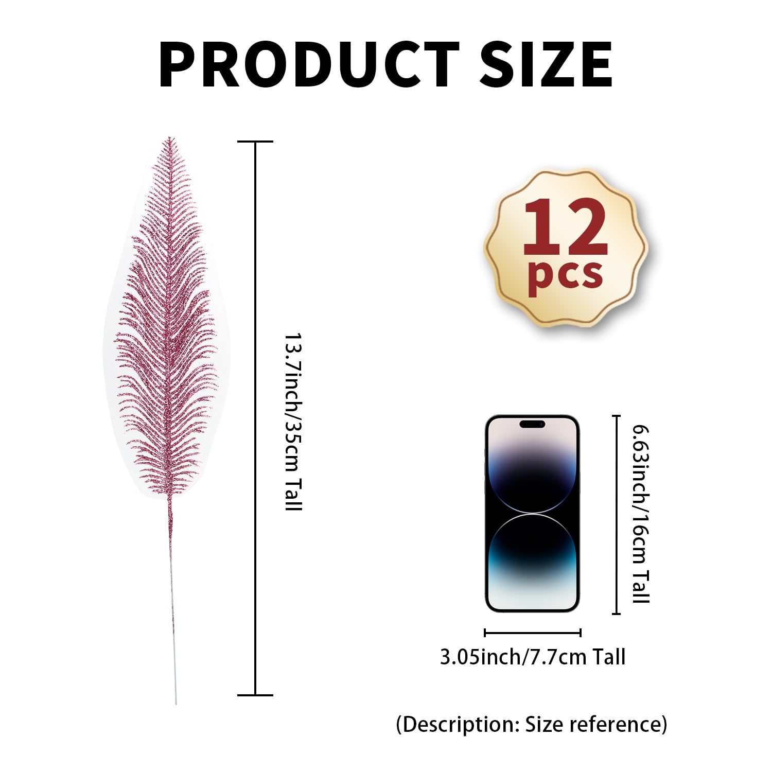 KKSTY Pack of 12 Artificial Glitter Feather False Leaves Christmas Tree Picks Sprays for Xmas Tree Carnival Party Decoration Festival Home Decor Flower Arrangment Vase Filler (Pink) - Image 4