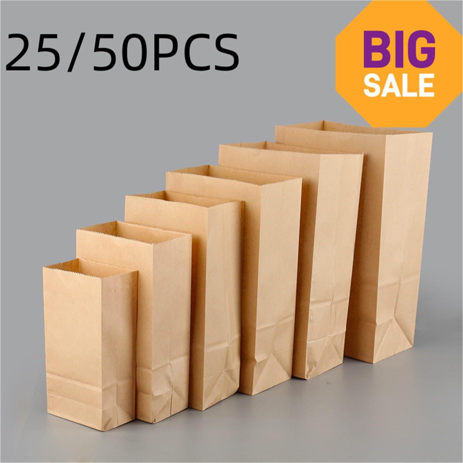 25/50 pezzi Sacchetti di carta Kraft Marrone Squisito Sacchetto regalo Cibo da asporto Imballaggio for dolciumi Conservazione(50Pcs,21x12x7cm)