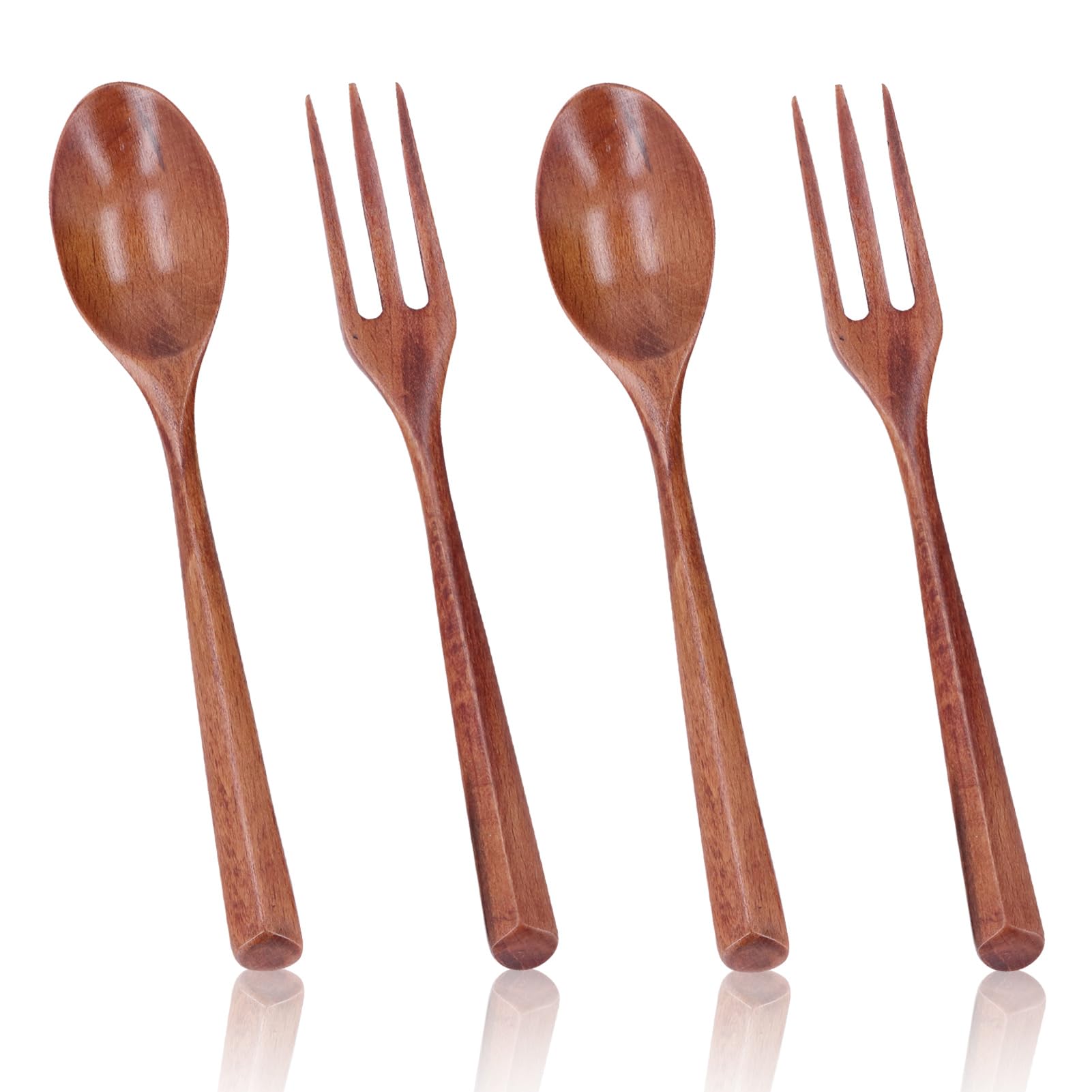 Wood Dinnerware Set, 4Pcs Reusable Tableware Kit Japanese Style Tableware Kit Portable Wooden Spoon Fork Knife Cutlery Set for Lunch