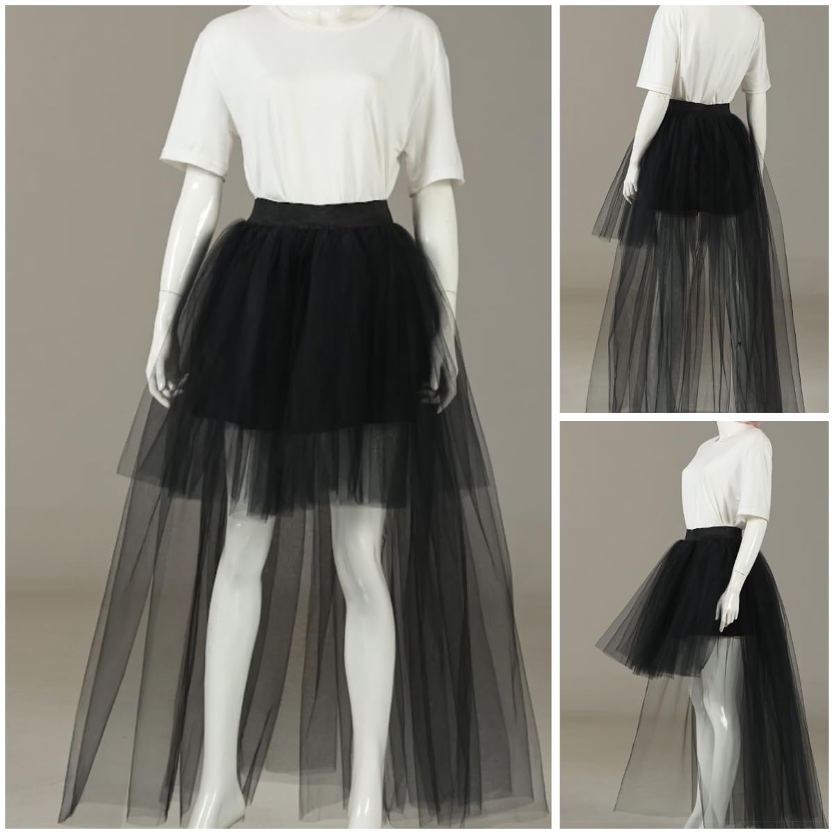 CAMDOM Abito Steampunk in Tulle con Coda di Rondine,Vestito Asimmetrico Alta Vita a Strati, tutù Irregolare Costume Elegante da Donna per Matrimonio, Halloween, Feste e Serate