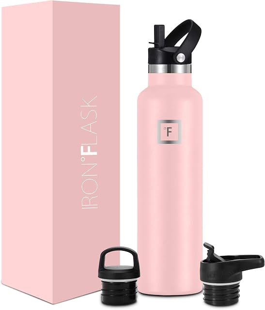 IRON °FLASK Sports Water Bottle - 24 oz, 3 Lids (Straw Lid) - Leak Proof, Durable Double Walled Stainless Steel - Gym Bottles for Men, Women & Kids - Insulated Thermos, Hot & Cold Hiking Canteen