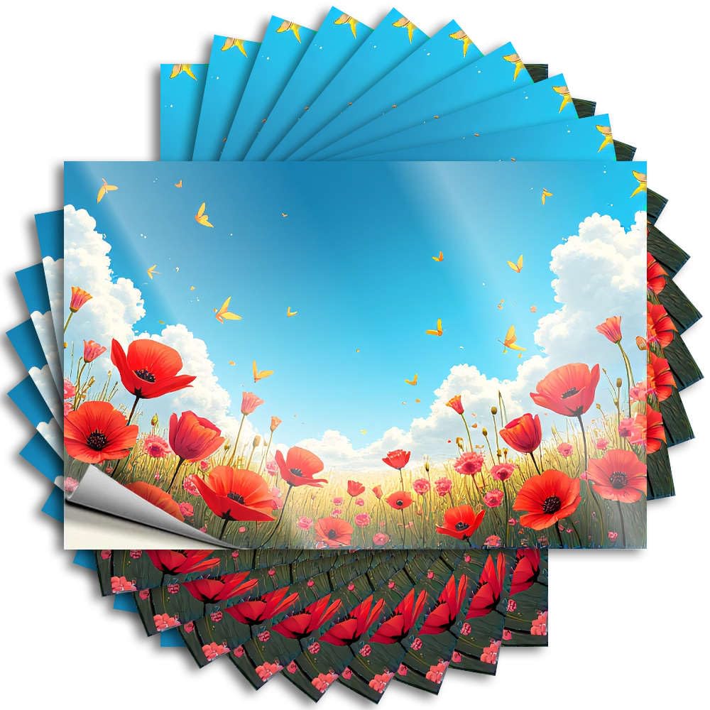 A Field of Red Poppies Under A Blue Sky with Clouds. Unique Kitchen Stuff - Tattoo Tumbler Removable Vinyl Decal(6X9CM)