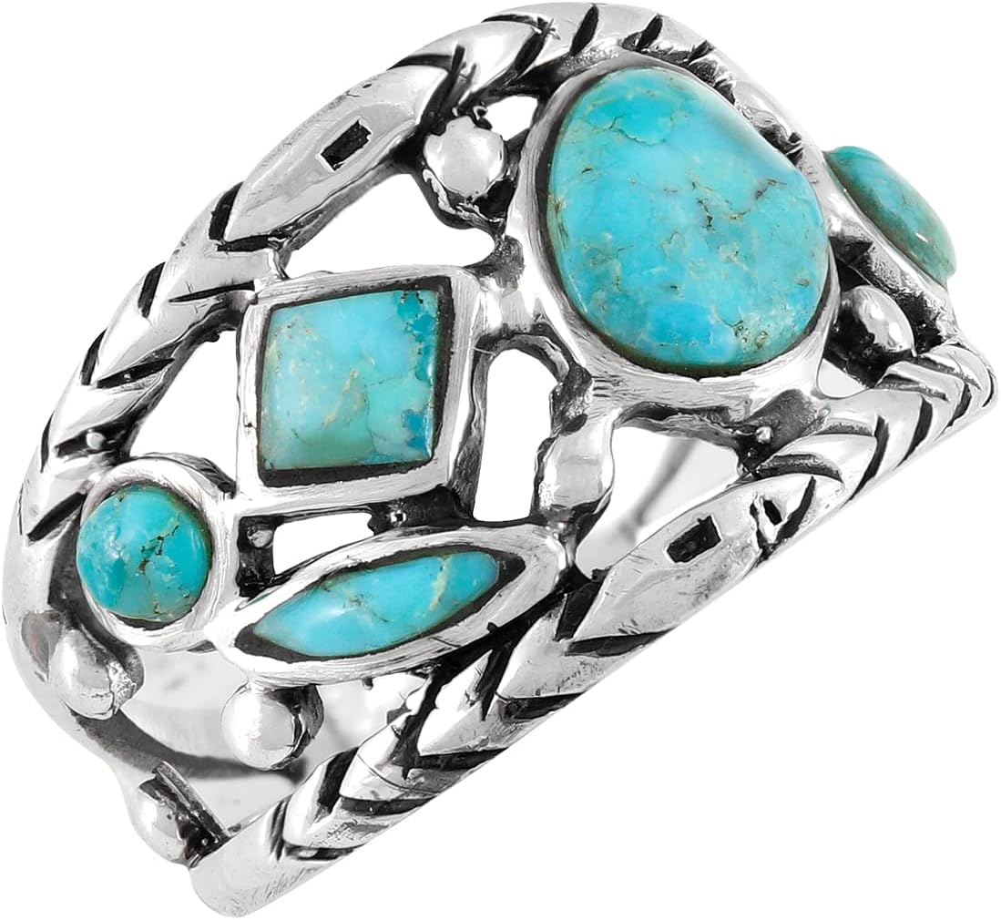 Turquoise Ring Sterling Silver 925 Genuine Gemstones Size 6 to 11