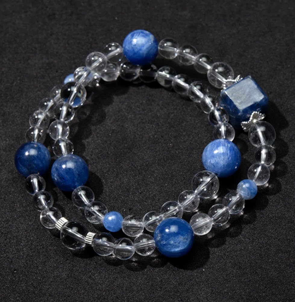 Bracciale elastico perline pietra naturale,braccialetti in cristallo fatti | Quarzo trasparente e cianite, elegante regalo di gioielli in pietra alla moda per le donne