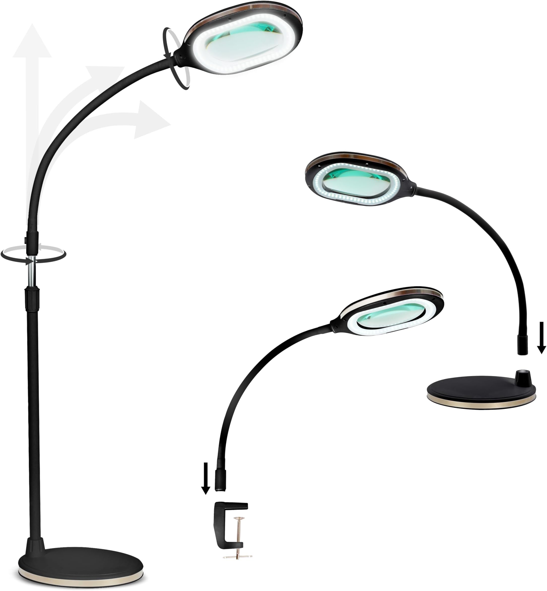 Lightview Pro 3-In-1 LED Magnifying Glass Floor Lamp - Black