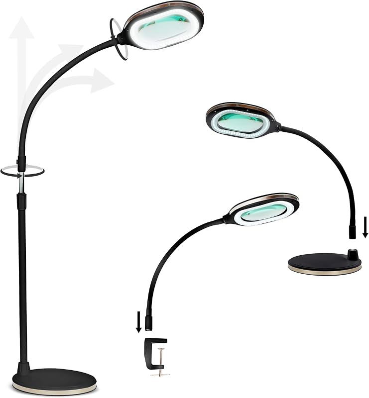 LightView Pro Magnifying LED Desk Lamp with Flexibility & Durability, 3 in 1 LED Glass Magnifier, Work Light for Hobbies & Reading - Black