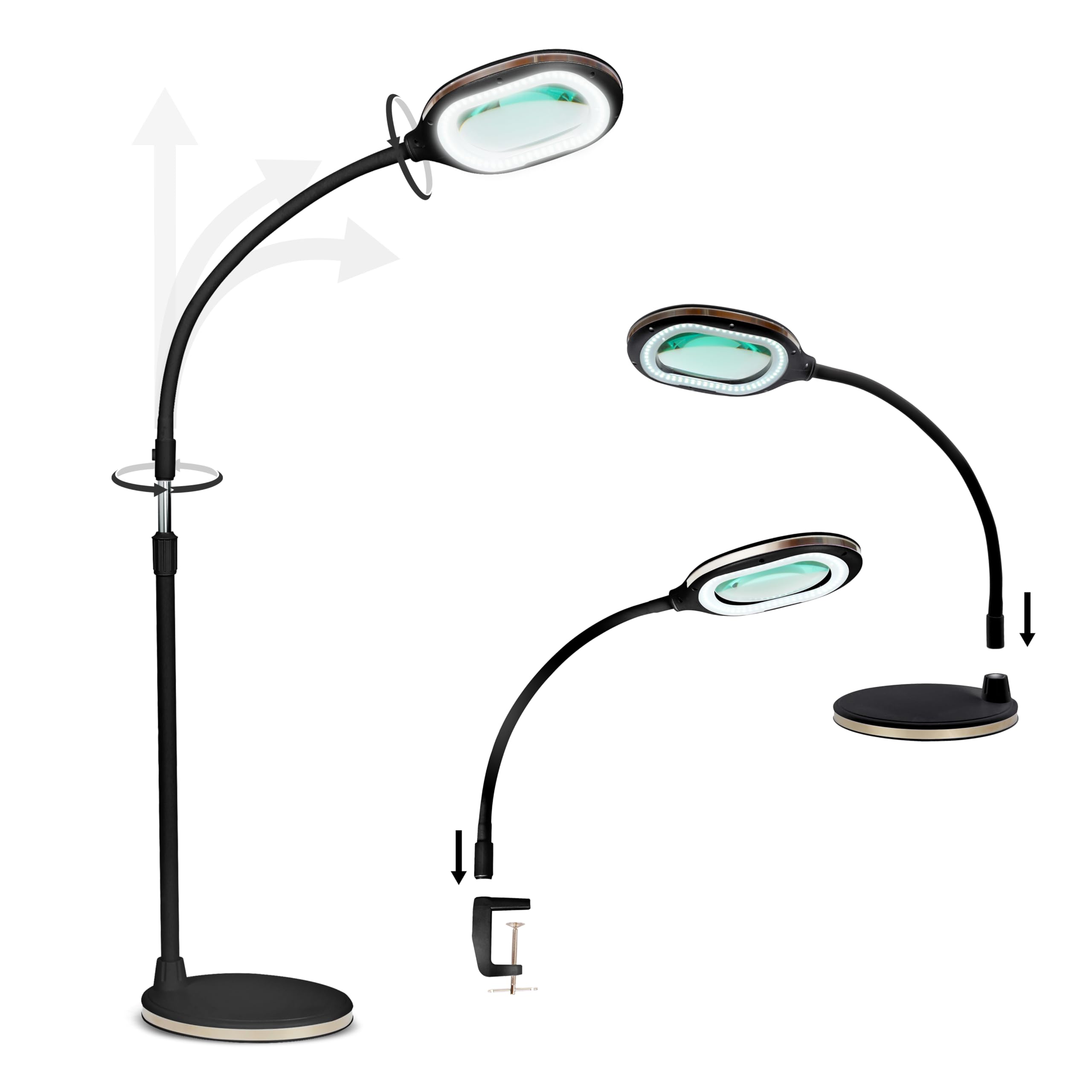 Lightview Pro 3-In-1 LED Magnifying Glass Floor Lamp - Black