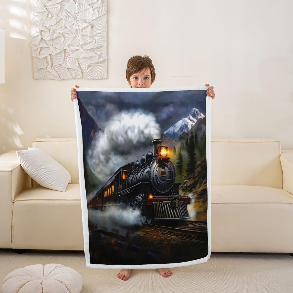 Feelyou Train Fleece Throw Blanket Steam Engine Sherpa Blanket for Kids Women Men Plush Fuzzy Train Transportation Twin 60"x80" Transportation Vehicle for Bed Couch Chair Living Room Bedroom Decor