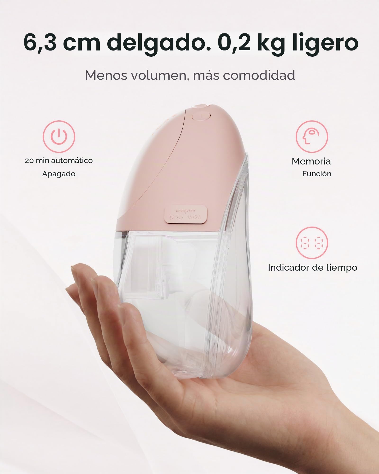 Nuliie JoyFlow Air - Sacaleche eléctrico, extractor de leche portátil manos libres, 3 modos & 12 niveles, silencioso y sin BPA, brida de 27 mm y puntas 15/18/21/24 mm - 2 - Rosa claro