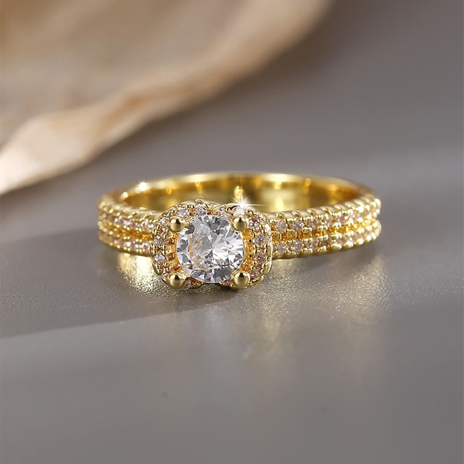 Anillo de oro amarillo de 14 quilates, elegante y moderno, tamaño