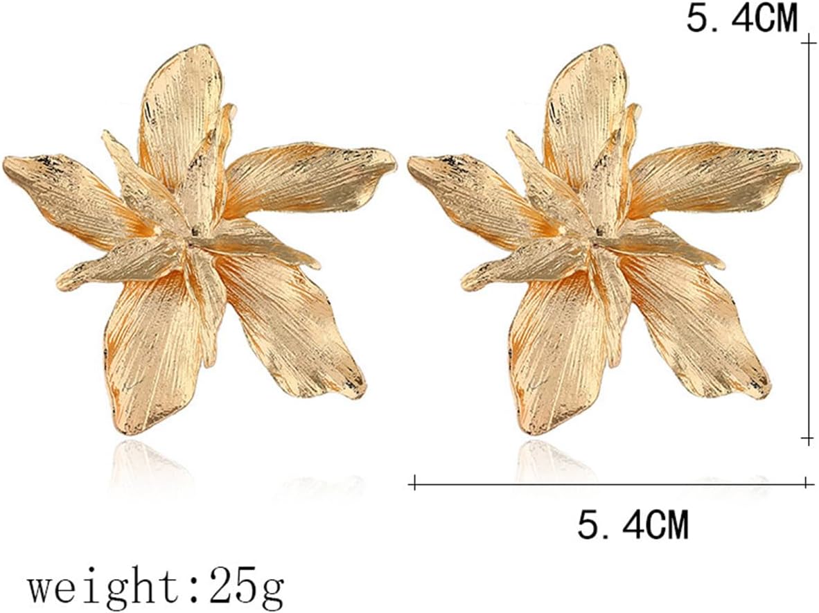 Gold Flower Earrings for Women Large Gold Earrings Floral Earrings Geometric Statement Earrings Birthday Party Jewelry for Women - Image 3