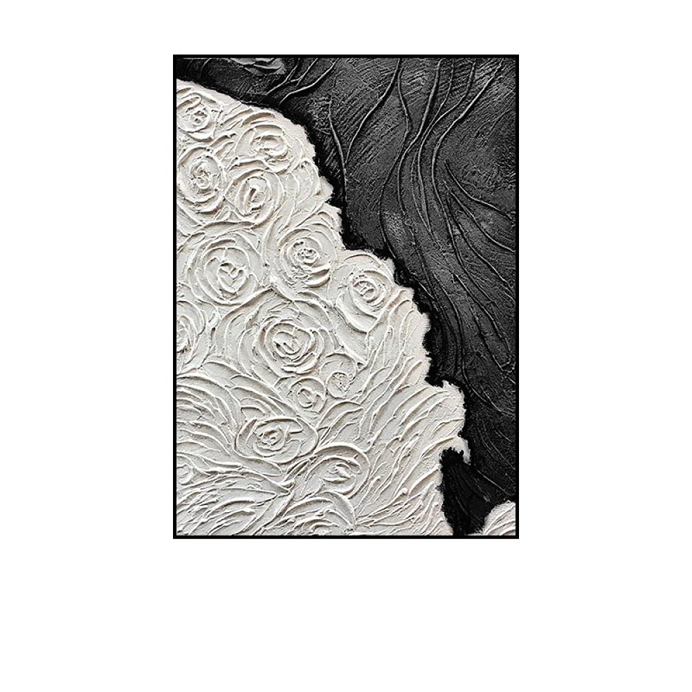 Pintura Pintada A Mano,Creativo Blanco Y Negro Textura De Ondulación Floral Vertical Gran Pintura Al Óleo Arte Moderno Abstracto Arte Lienzo Pinturas De Arte De Pared Sala De Estar Dormitorio