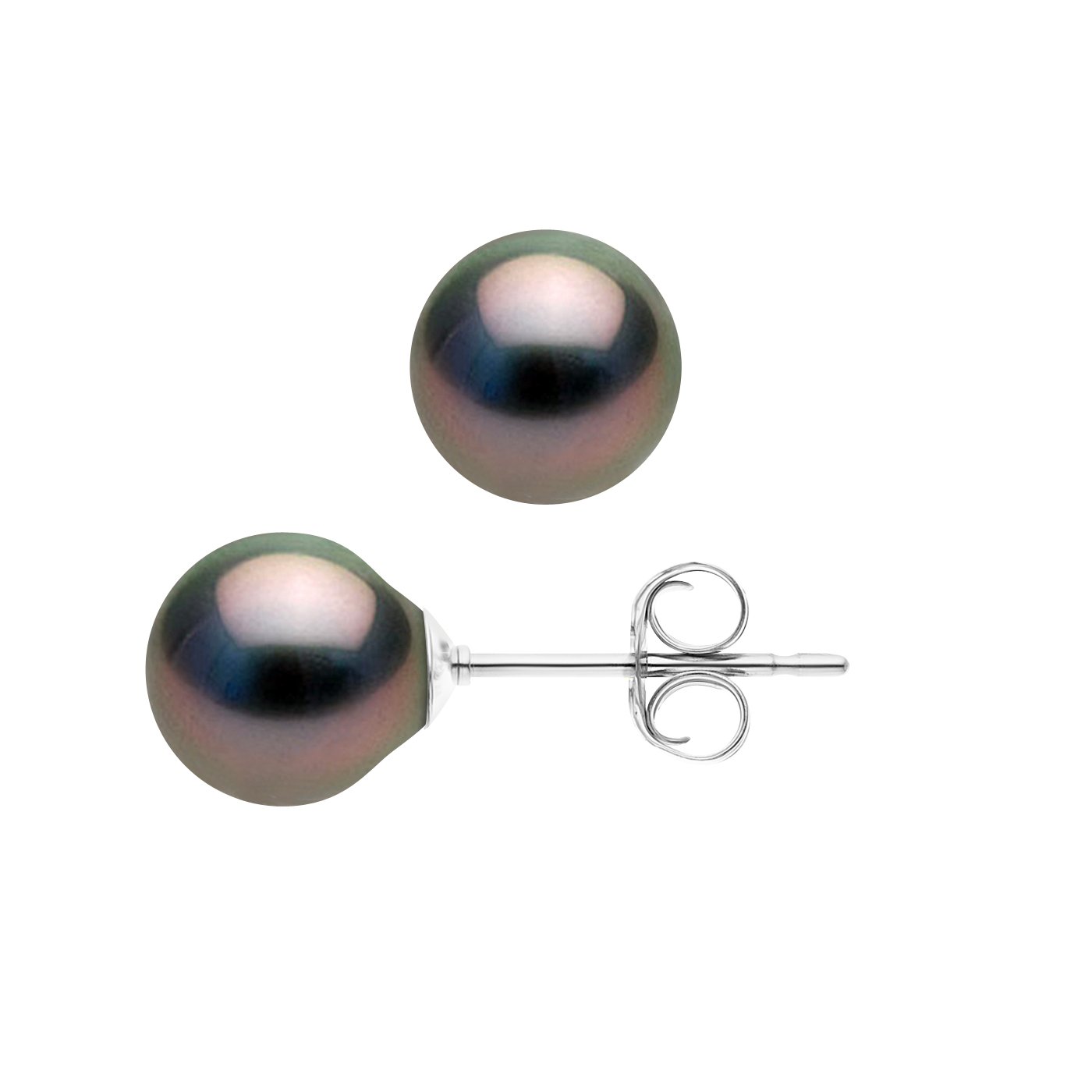 Pearls & Colors - Orecchini in perle di Tahiti coltivate vere rotonde/semirotonde, 8-9 mm, qualità A+ in argento 925, gioielli da donna