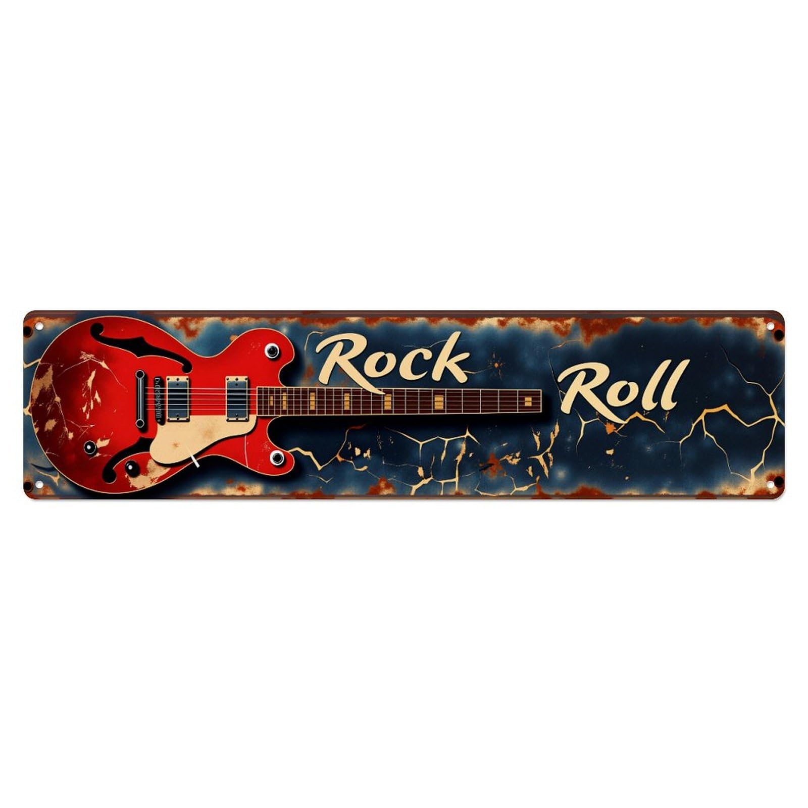 Ndieha Vintage Rock Roll Guitar Pattern Print Tin Sign Metal Poster Retro Bar, Home, Man Cave, Kitchen, Laundry Room Wall Art Decor Gift 4X16 Inch