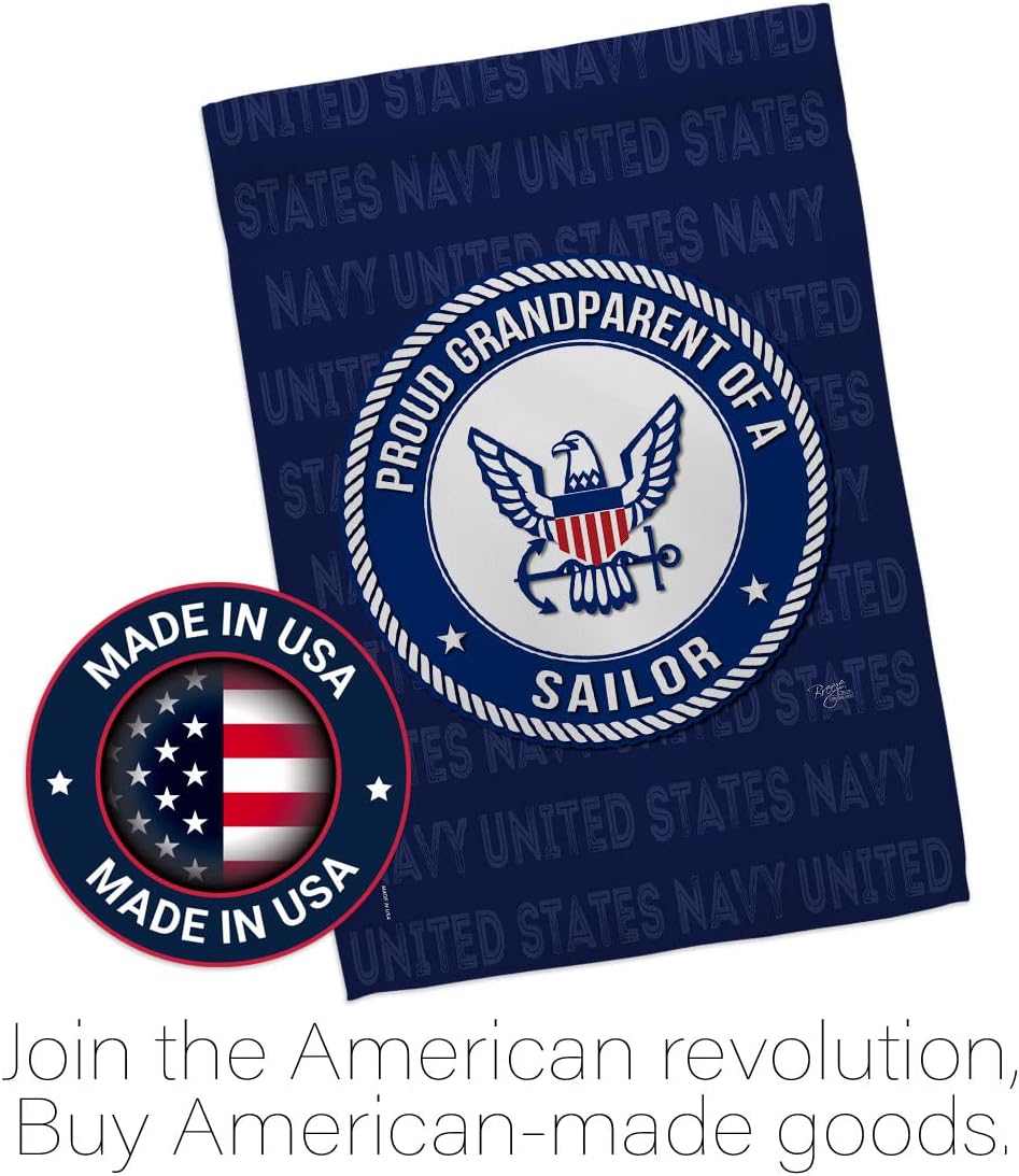 Breeze Decor Proud Grandparent Sailor Garden Flag - Set Wall Holder Armed Forces Navy USN Seabee United State American Military Veteran Retire Official - House Banner Yard Gift Double-Sided 13 X 18.5