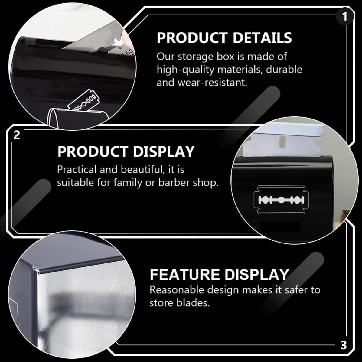 Razor Blades Storage Box for Family and Barber Shop Black