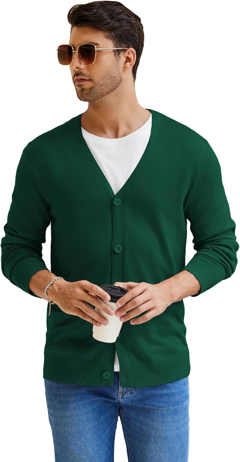 NITAGUT Mens Cardigan Sweater Vintage Striped V-Neck Long Sleeve Button Down Knitted Sweaters - Image 5