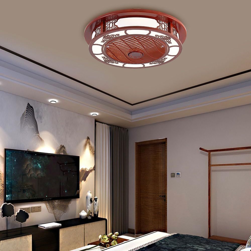 Chinese Style Invisible Fan Ceiling Lights Chinese Knot Round Fan Light Adjustable Light Color and Wind Speed Ceiling Fan Light Chinese Restaurant Living Room Ceiling Fan with Lights