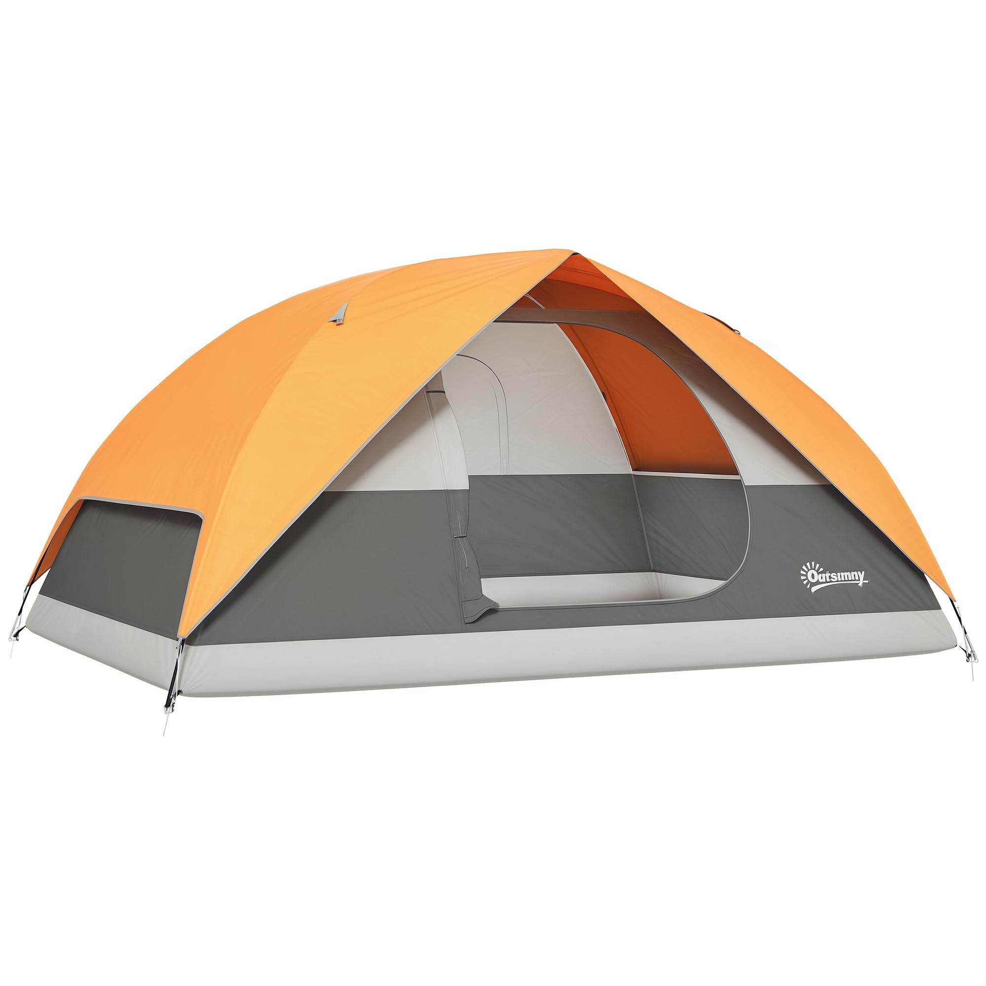 Outsunny Tenda da Campeggio Famigliare per 3 Persone, Tenda da Trekking a Cupola Impermeabile 3000mm con Porta di Ricarica, Tasche, Gancio per Lanterna e Borsa di Trasporto, Arancione e Grigio