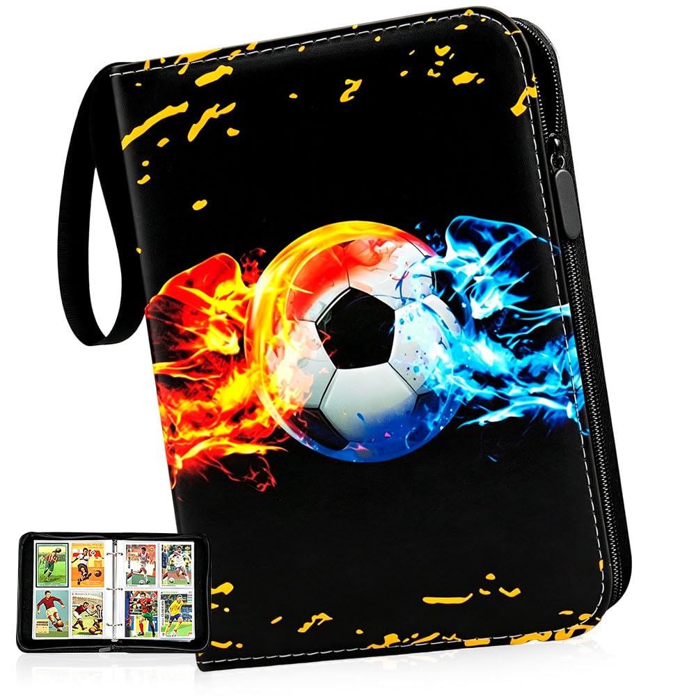 HATFRYF Football Trading Card Albums, 4 Pocket Fits 400 Cards Trading Binder Folders Book with 50 Removable Sleeves Card Compatible Pocket Zipper Book for Game Cards Collection A