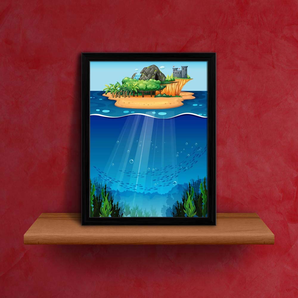 ArtzFolio Underwater Scene with Island On The Top Tabletop Painting Black Frame 8 x 10.3 inch (20 x 26 cms)
