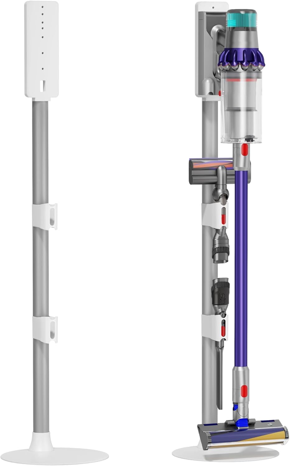 Vacuum Cleaner Stand, Compatible with Dyson Gen5 V15 V12 V11 V10 V8 V7 V6, Vacuum Holder with 2 Removable Accessory Clips, Cordless Vacuum Attachment Organizer with Built-in Cable Slot, White