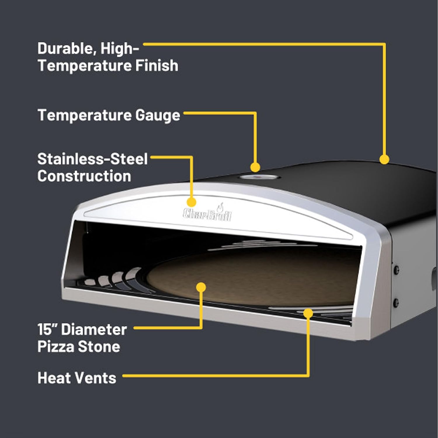 Charbroil Universal Outdoor Pizza Oven for Grills, Fits Most Gas & Charcoal Grills with 330 Sq. In. or Larger Cooking Area, Pizzeria-Style Pizza, Crispy Crust, No-Turn Cooking