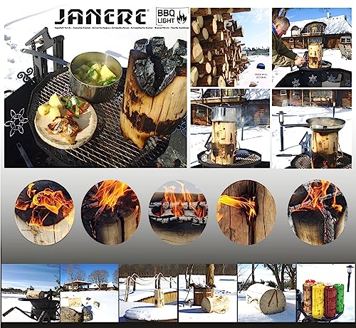 BBQ Light 4 Wood Fire Log with Lighter Cube, Swedish Torch, Swedish Candle, Swedish Fire Log for Camping, Cooking or Small Outdoor Fire from European Pine Tree, 30x30x18 cm