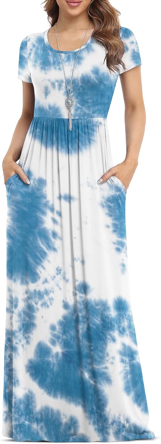 VIISHOW Women's Short Sleeve Loose Plain Maxi Dresses Casual Long Dresses with Pockets