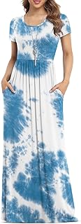 Women's Short Sleeve Loose Plain Maxi Dresses Casual Long Dresses with Pockets - Buy now