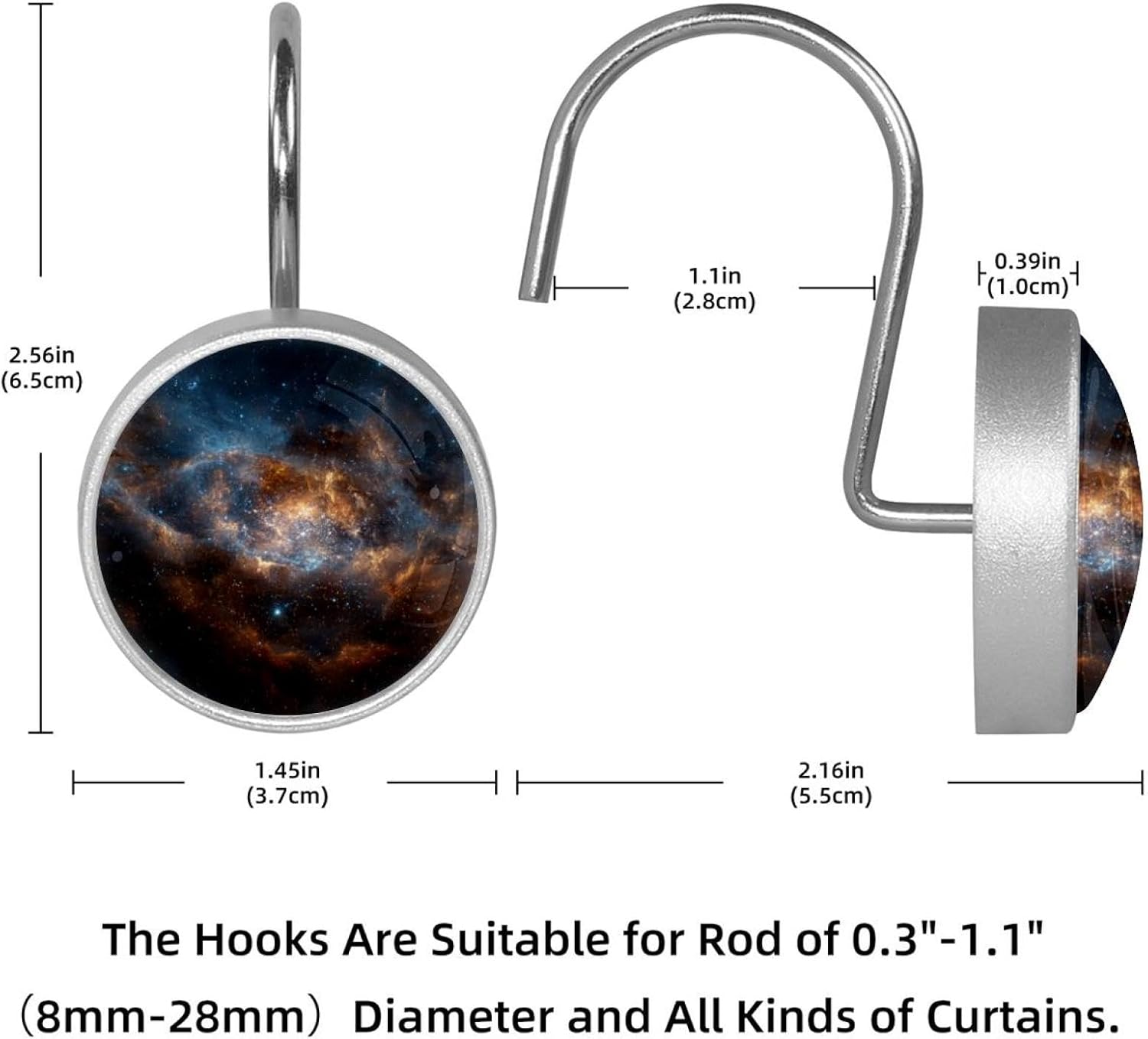 12PCS Galaxy Mystery Shower Curtain Hooks Metal Rust Resistant Decorative Shower Curtain Hooks Bathroom Decorations
