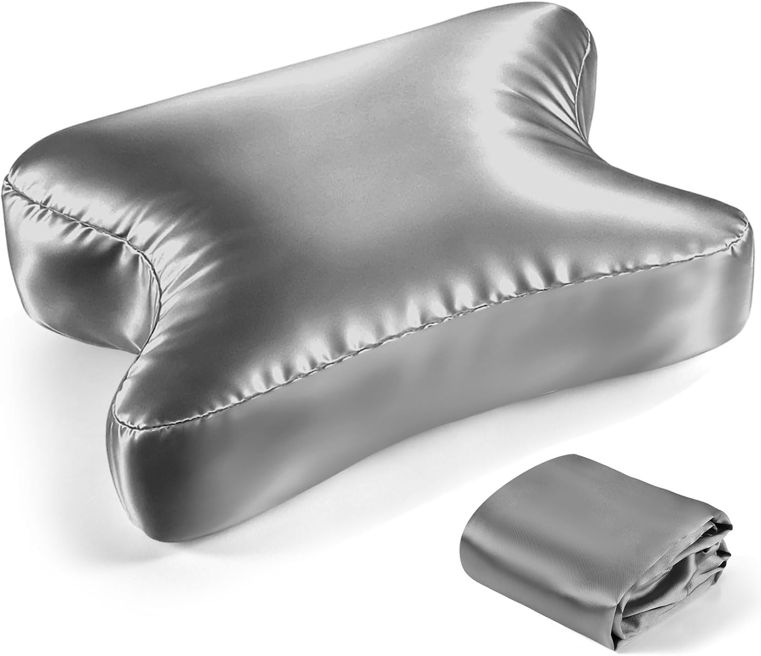 HunnmingRe Satin CPAP Pillow Cover for Side Sleeping (Only Pillowcase) Cervical Pillow Cover Adjustable Cpap Satin Neck Pillowcase to Reduce Air Leaks Dryness Mask Discomfort(Dark Gray)