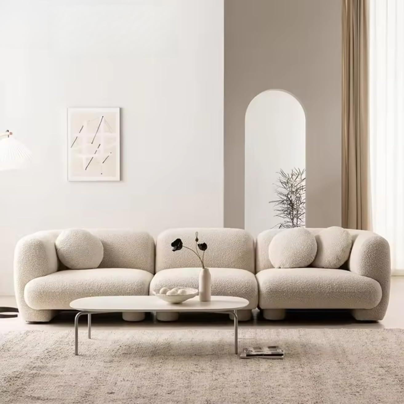 Curio Cream Bouclé Curved Sectional Sofa | Modern Fabric Modular Couch | Comfortable Living Room Sofa with Stylish Design | Premium Home Lounge Sofa ([280 * 95 * 71CM])-image-22